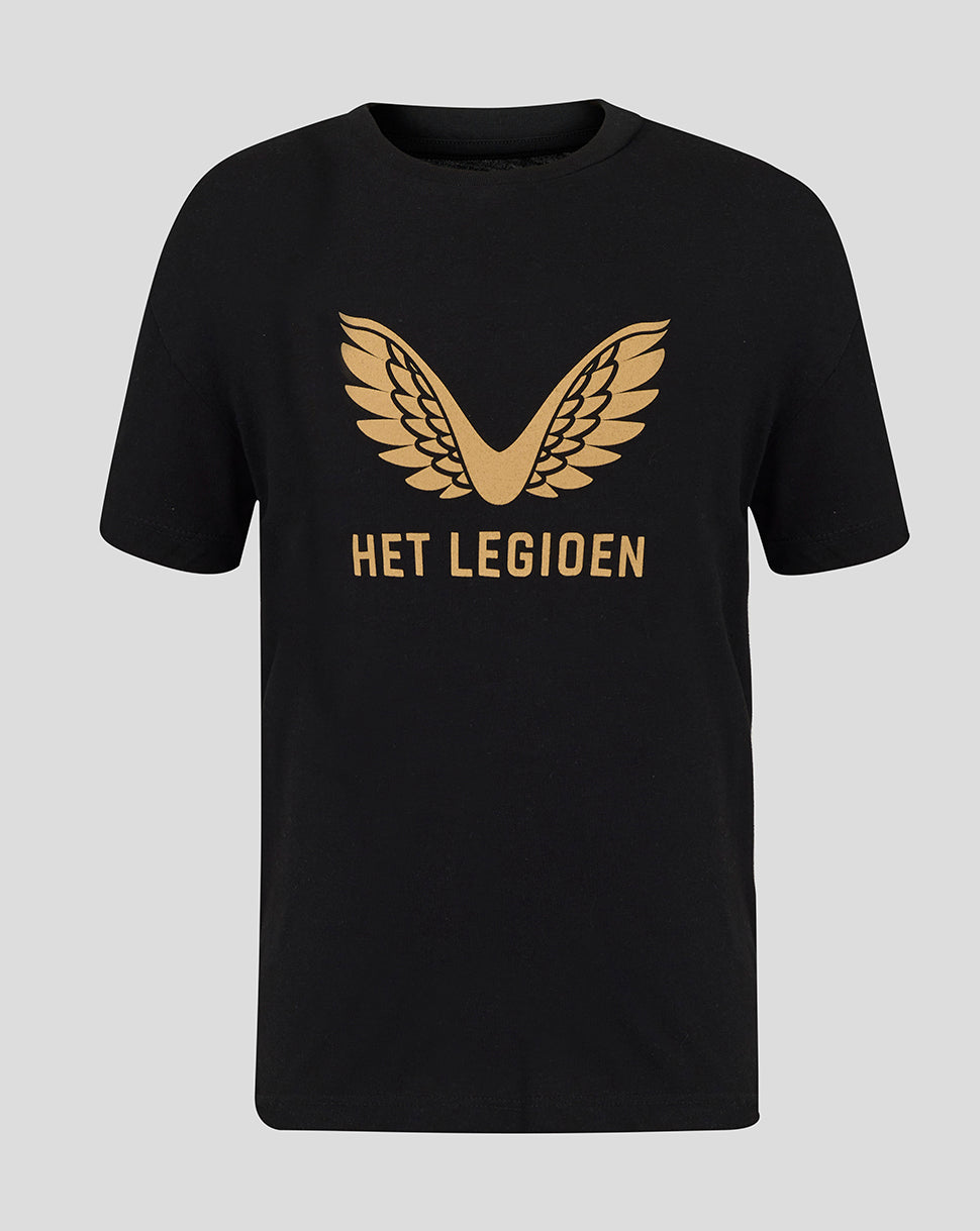 Black Feyenoord Junior Twelfth shirt front with gold wing crest and Het Legioen lettering.