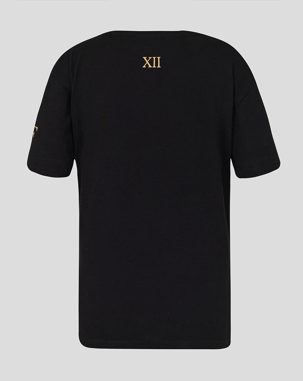 Back of black Feyenoord Junior Twelfth shirt with gold XII mark near the neck.