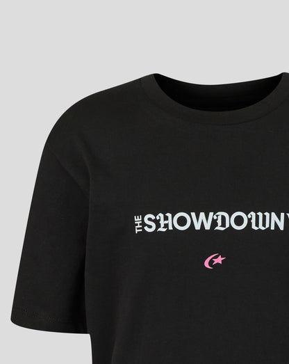 Black t-shirt with 'The Showdown' text and logo on a gray background