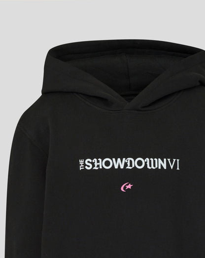 Black hoodie with 'THE SHOWDOWN VI' text and logo on a light gray background
