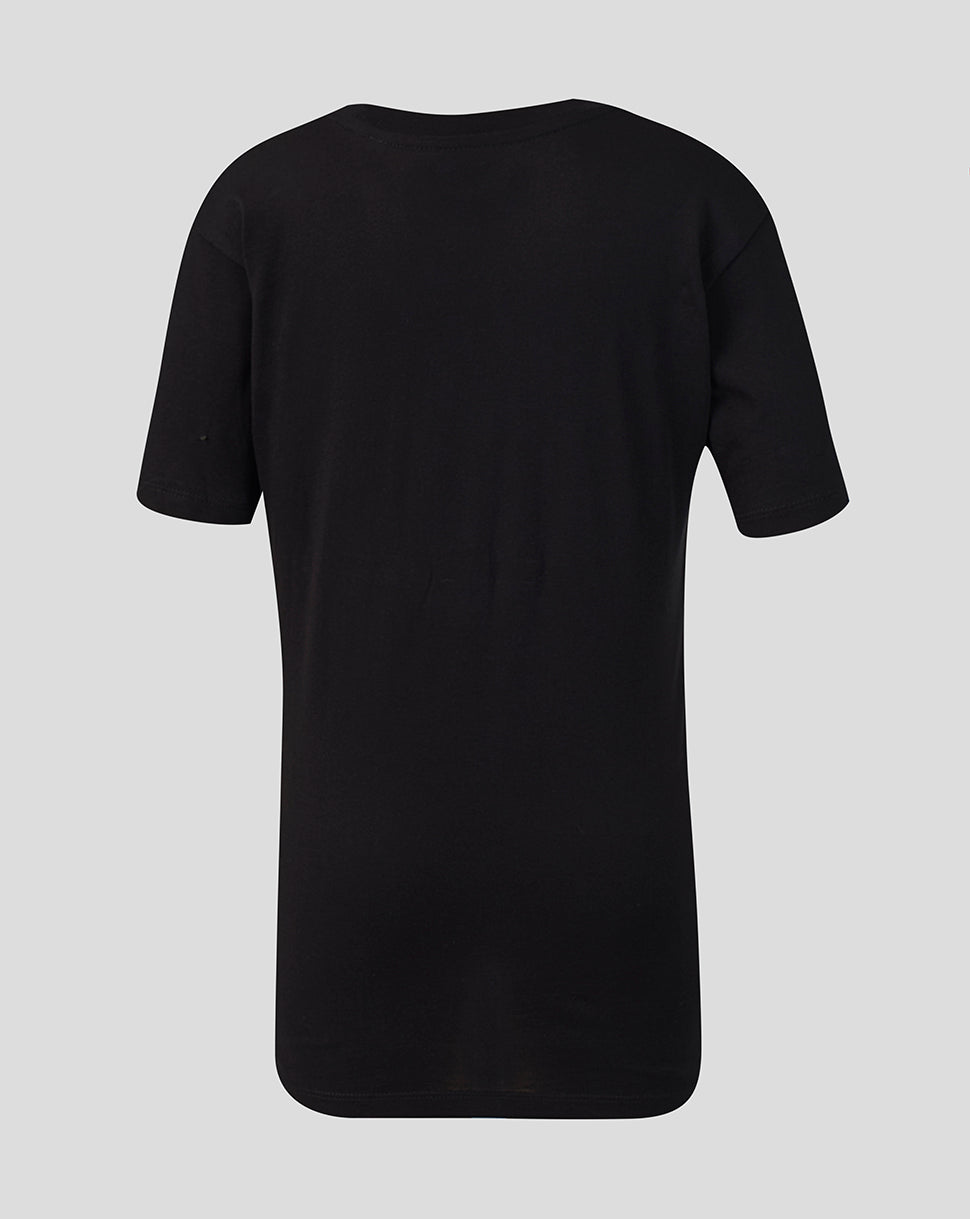Back view of a plain black junior T shirt from the Sunrisers Leeds The Hundred collection