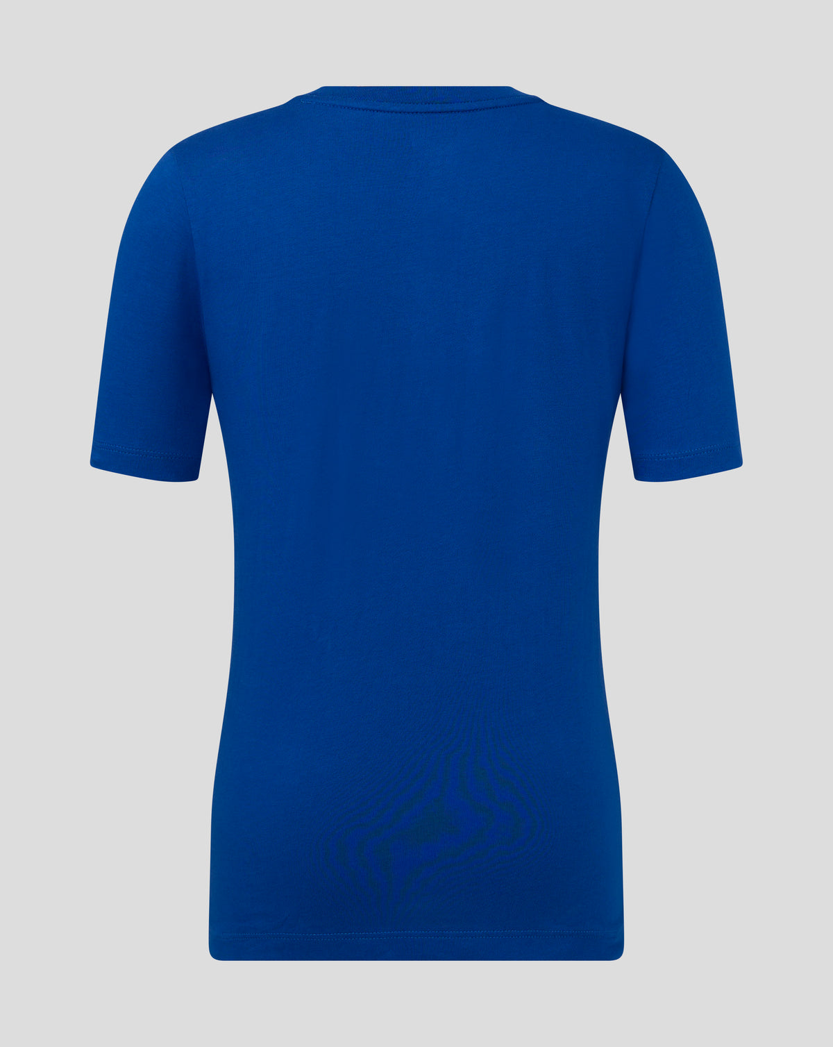 Back view of blue Junior Cotton Leisure Tee with clean seams and short sleeves.