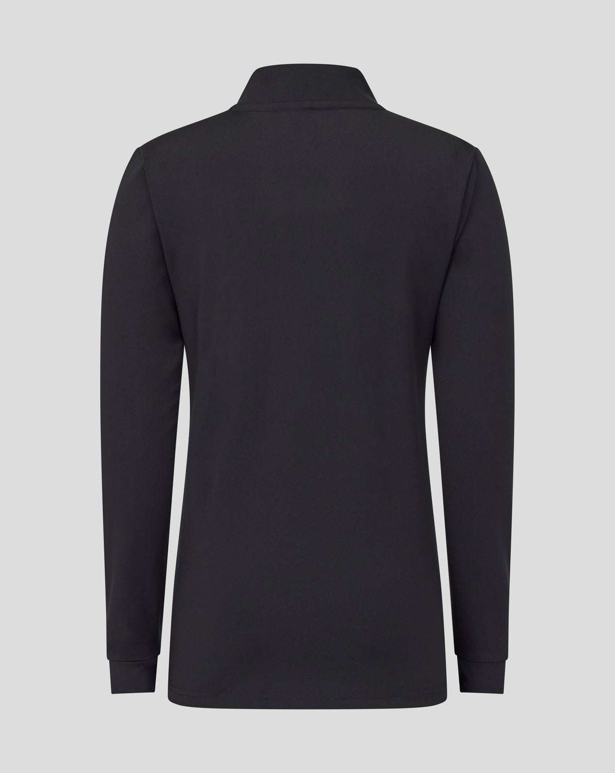 Back view of black Leicester Tigers junior training midlayer with high collar