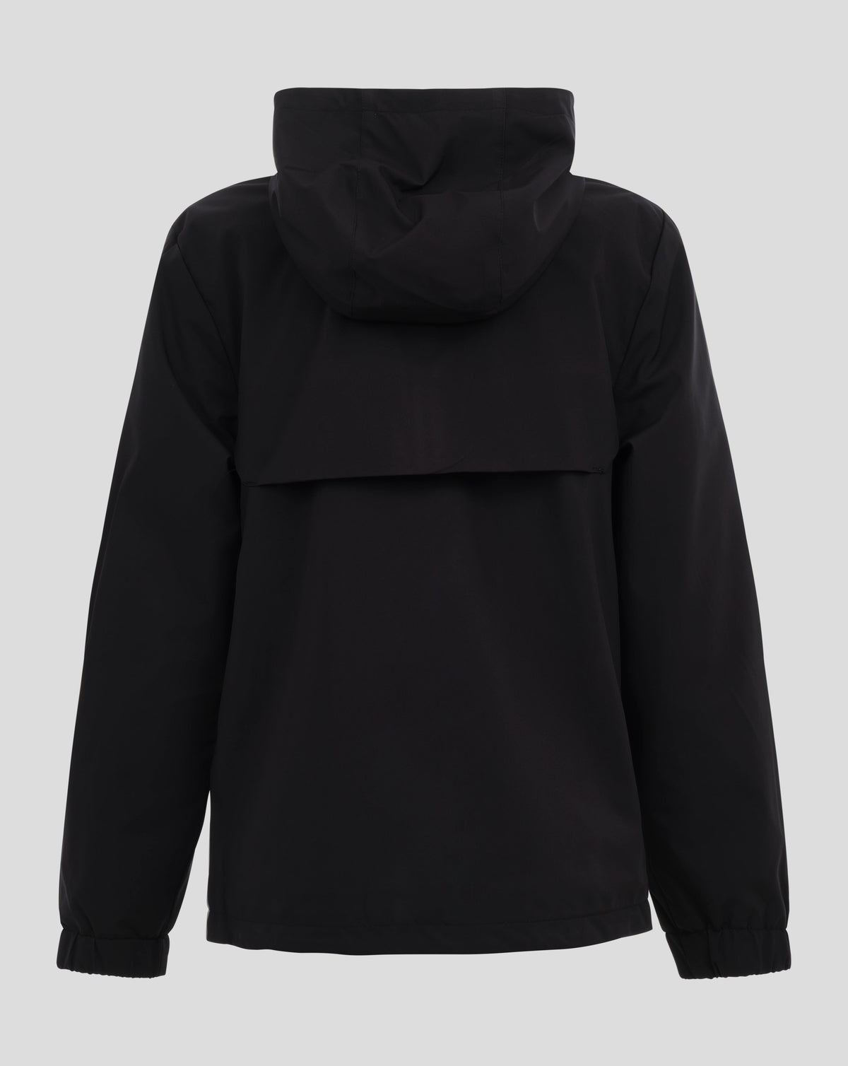 Back view of black Sevilla Junior Training Coaches lightweight jacket with hood