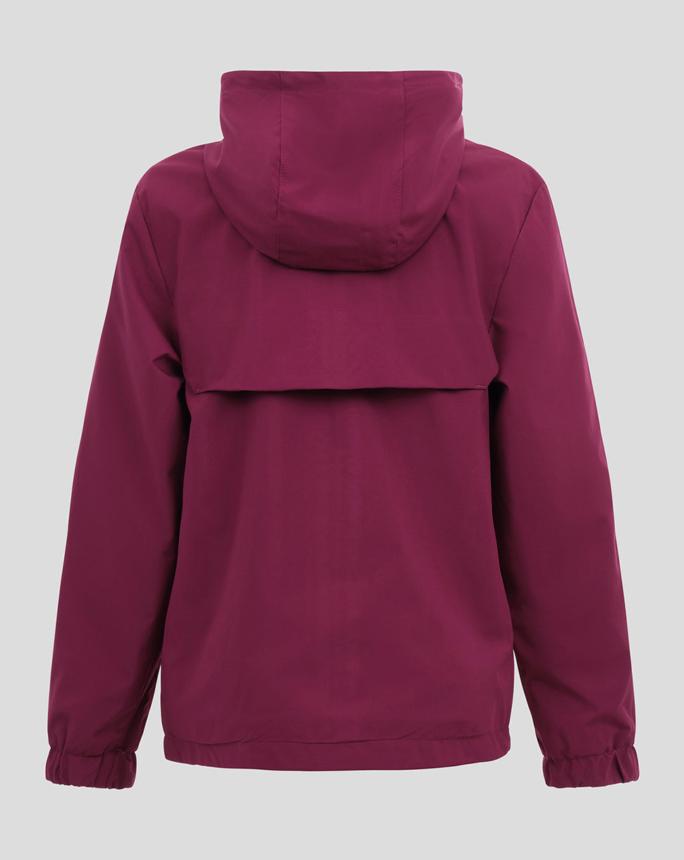 Back view of Sevilla junior training lightweight purple jacket with hood and elastic cuffs