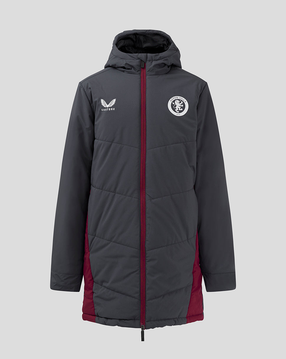 Junior Aston Villa FC Coaches Long Bench Jacket - Ebony / Rhododendron - Ebony/Rhododendron
