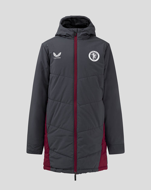Junior Aston Villa FC Coaches Long Bench Jacket - Ebony / Rhododendron
