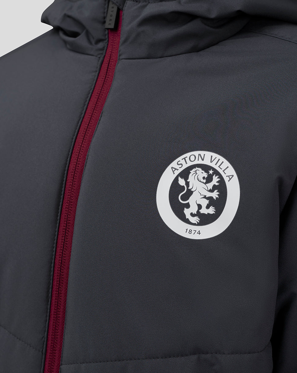 Junior Aston Villa FC Coaches Long Bench Jacket - Ebony / Rhododendron - Ebony/Rhododendron
