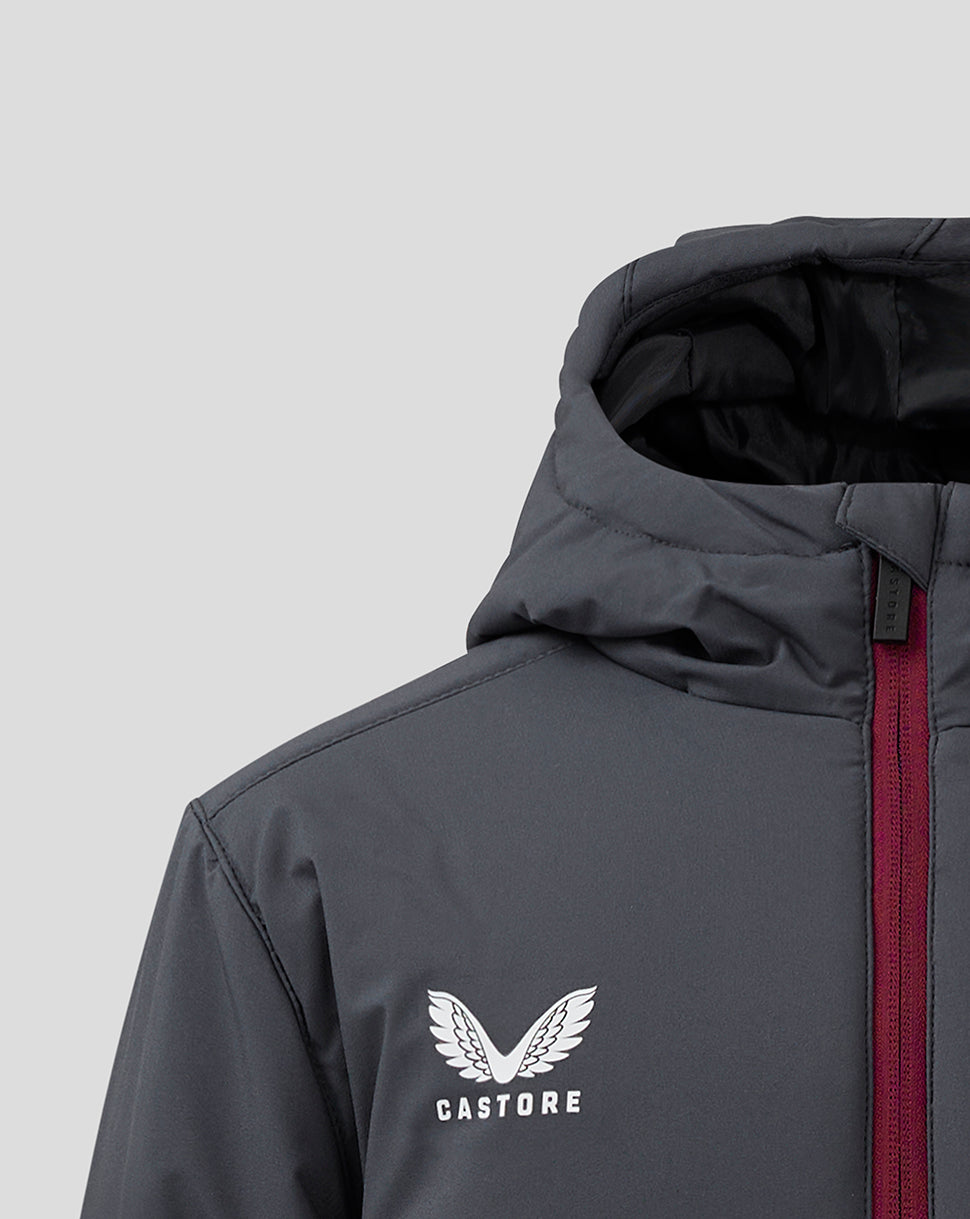 Junior Aston Villa FC Coaches Long Bench Jacket - Ebony / Rhododendron - Ebony/Rhododendron
