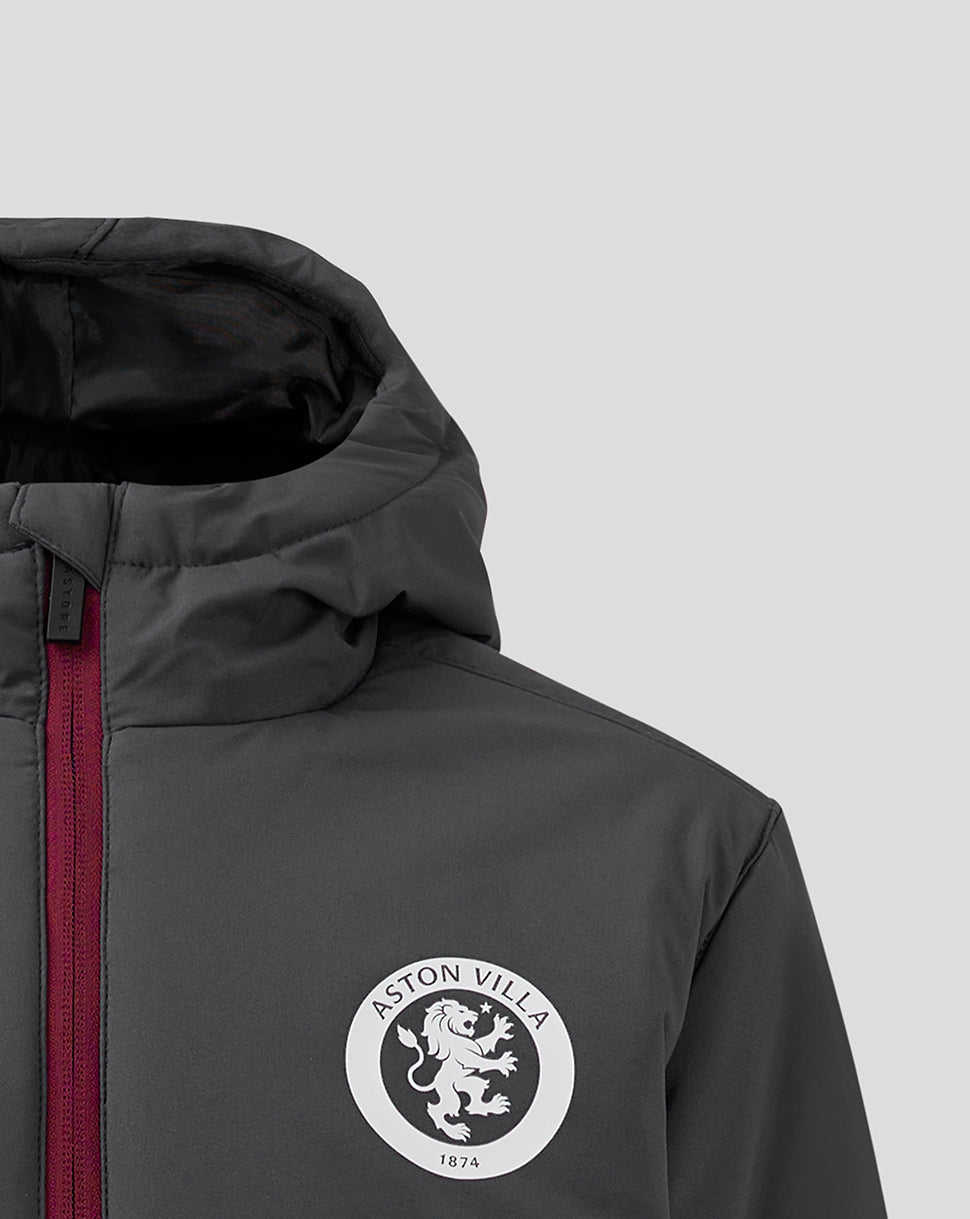 Junior Aston Villa FC Coaches Long Bench Jacket - Ebony / Rhododendron - Ebony/Rhododendron