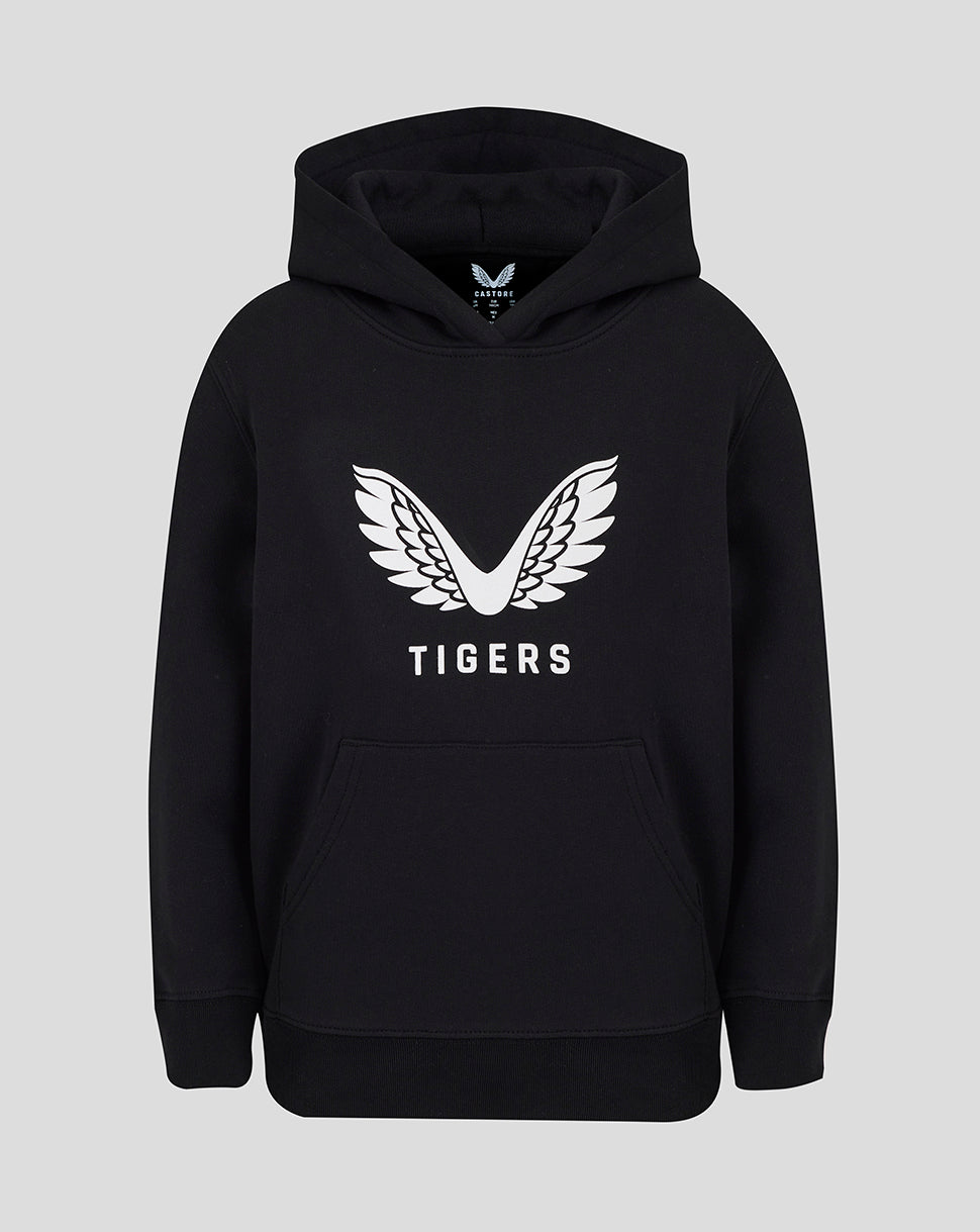 Leicester Tigers Junior 25/26 Travel Brushed Back Hoodie - Black