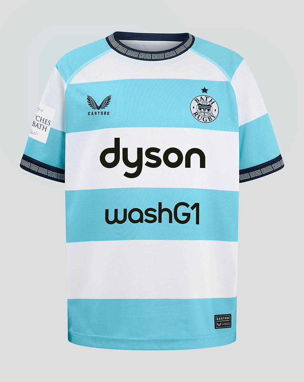 Bath Rugby Junior Euro Shirt 24/25 - Brilliant White/Tropical Breeze
