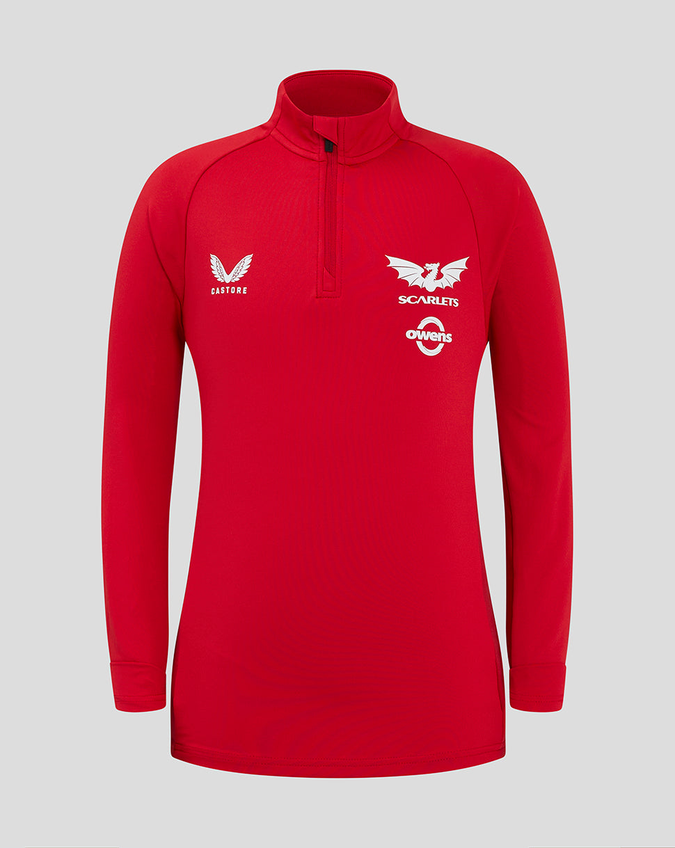 Scarlets Junior 24/25 Pro Players 1/4 Zip Midlayer - True Red/Barbados Cherry