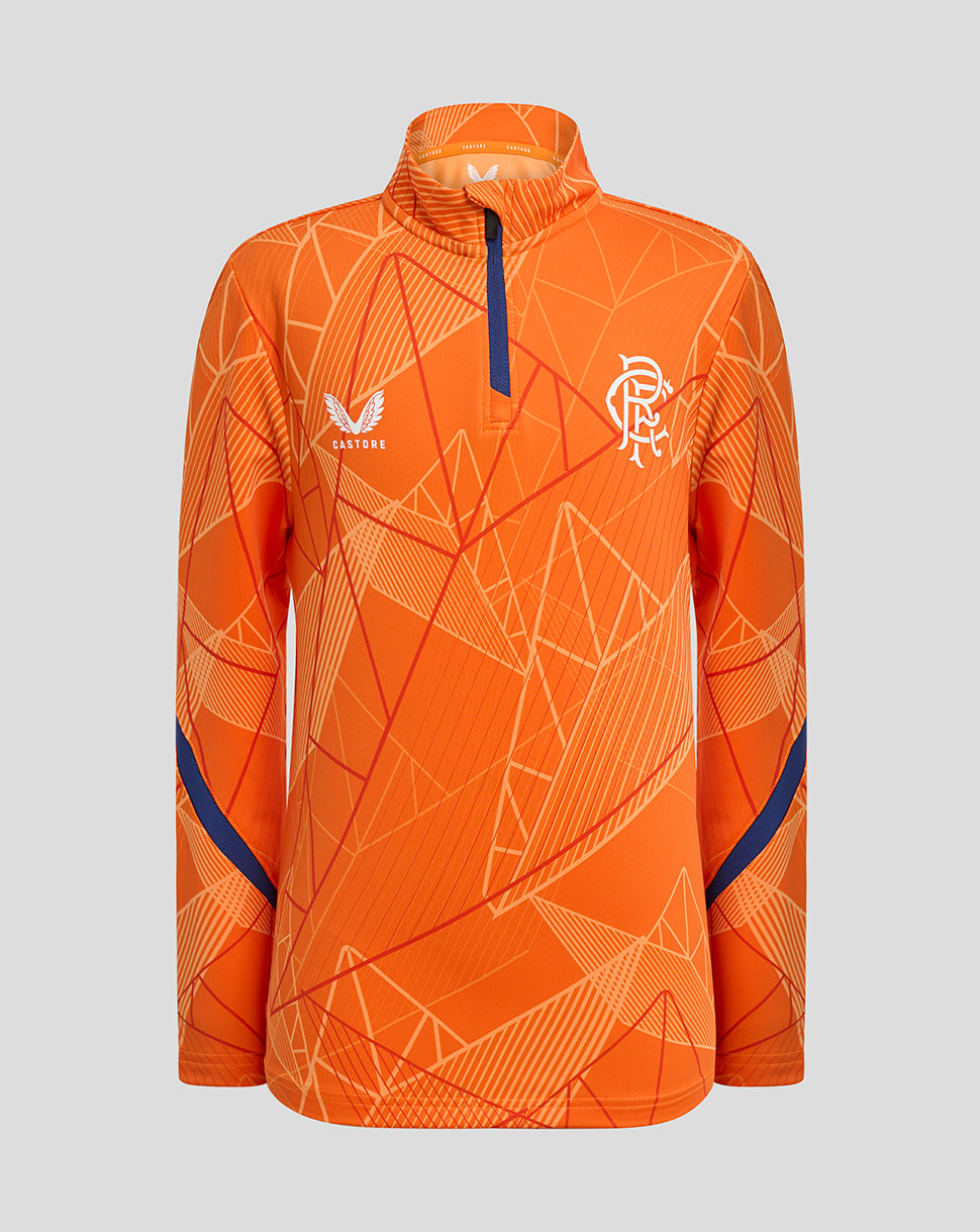 Rangers 24/25 Junior League Matchday 1/4 Zip Midlayer - Vibrant Orange/Blue Depths