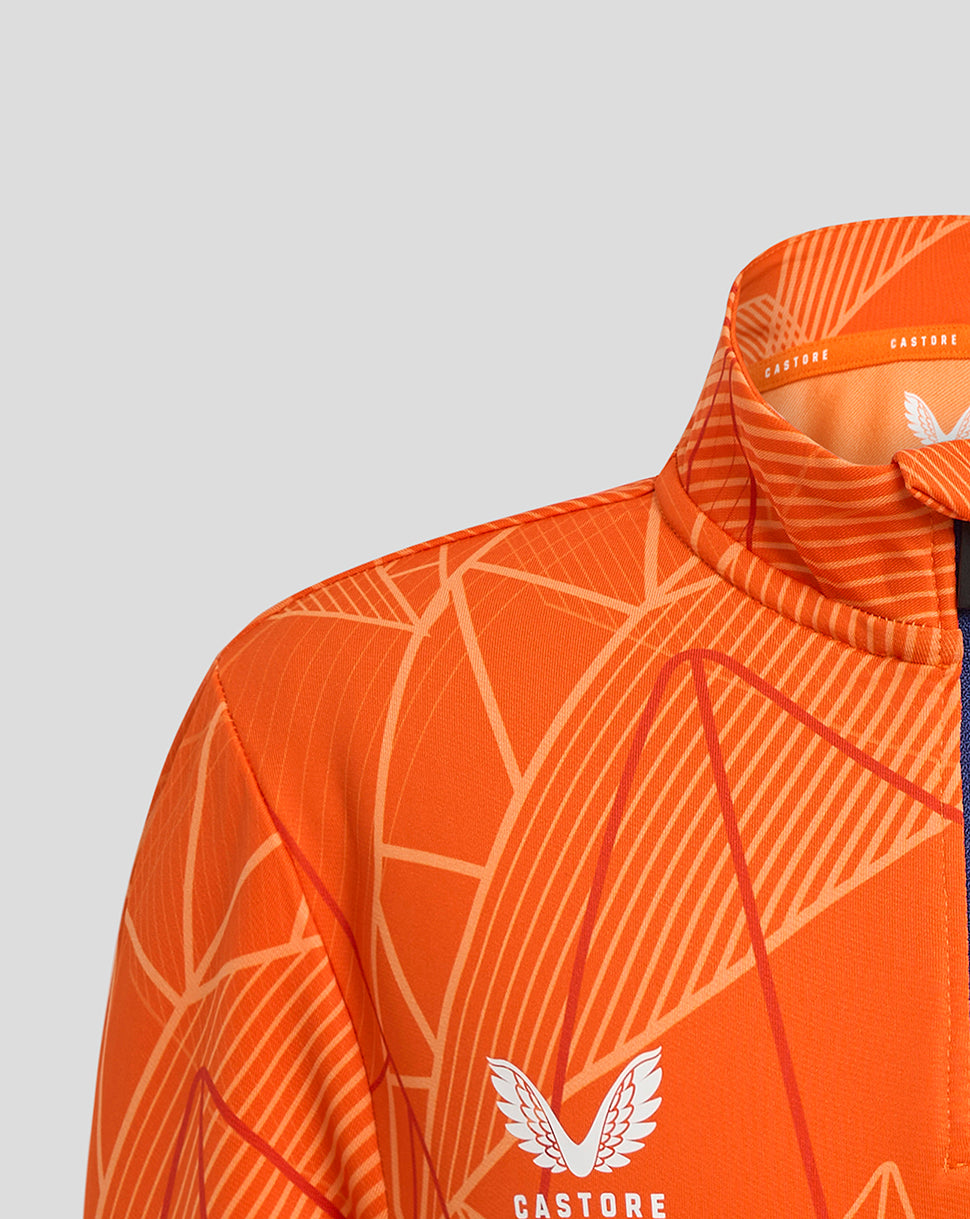 Rangers 24/25 Junior League Matchday 1/4 Zip Midlayer - Vibrant Orange/Blue Depths