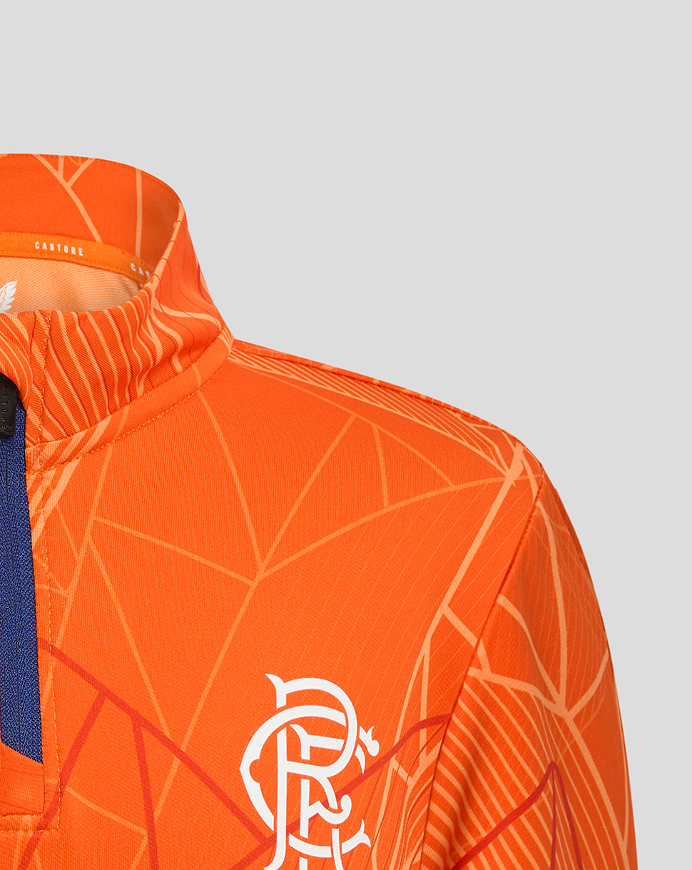 Rangers 24/25 Junior League Matchday 1/4 Zip Midlayer - Vibrant Orange/Blue Depths