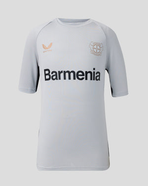 Grey Bayer 04 Leverkusen training shirt with club crest and Barmenia sponsor across chest