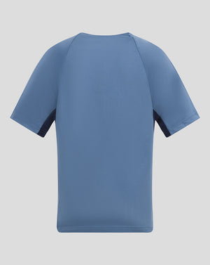 Back view of the light blue Sevilla junior training shirt showing plain rear design