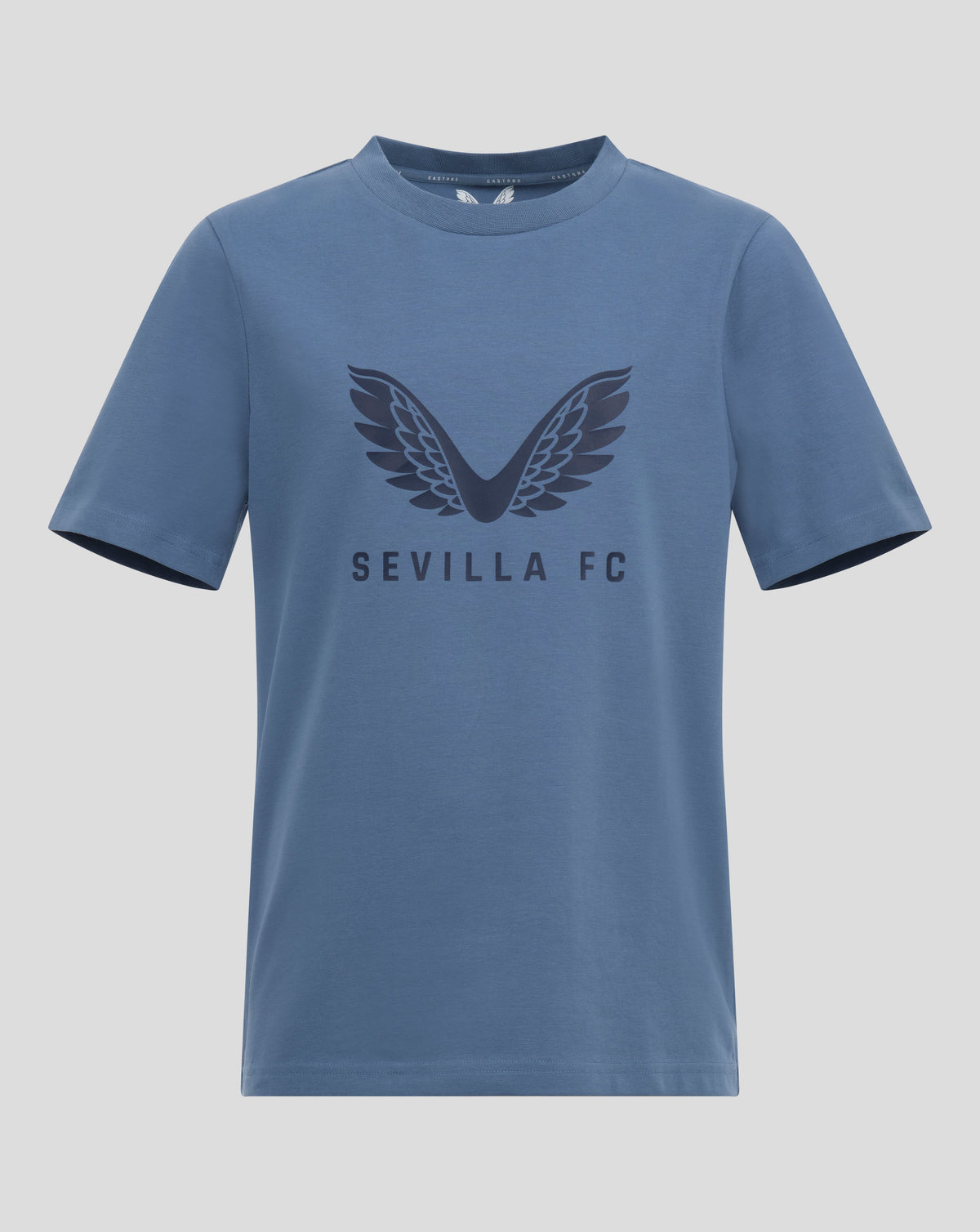 Blue Sevilla FC junior tee with large winged crest and SEVILLA FC text