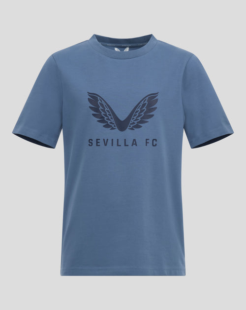 Blue Sevilla FC junior tee with large winged crest and SEVILLA FC text