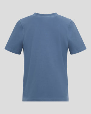 Back view of blue Sevilla shirt with crew neck and short sleeves