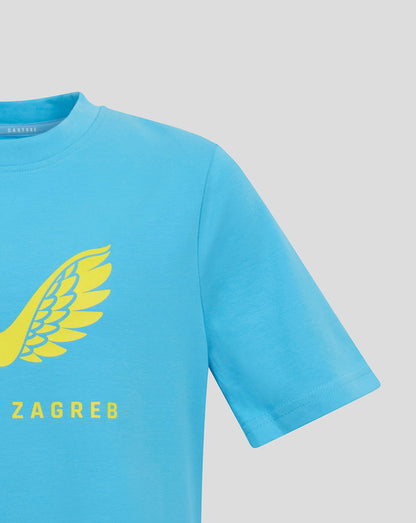 Turquoise Dinamo Zagreb Pro Players Tee Aquarius close up showing yellow wing crest and Zagreb lettering