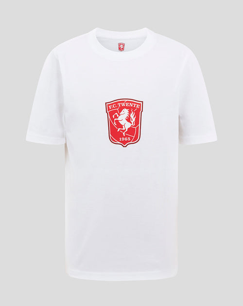 White junior FC Twente Core Logo T-Shirt with a red crest centered on the chest