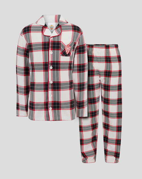 Conjunto de pijama largo para niños Almeria en cuadros blanco rojo negro con parche en el bolsillo