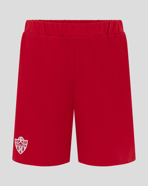 Red Almeria junior pajama shorts with elastic waistband and club crest on the left leg