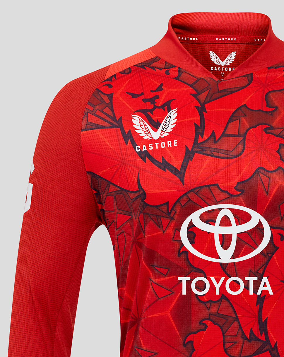 England Cricket T20 Men's Pro Long Sleeve Shirt 25/26 - Pompeian Red/Poppy Red
