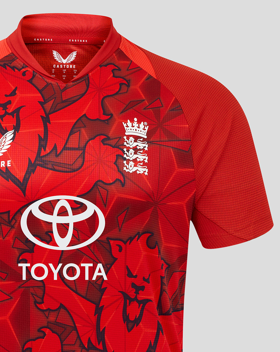 England Cricket T20 Men's Pro Shirt 25/26 - Pompeian Red/Poppy Red