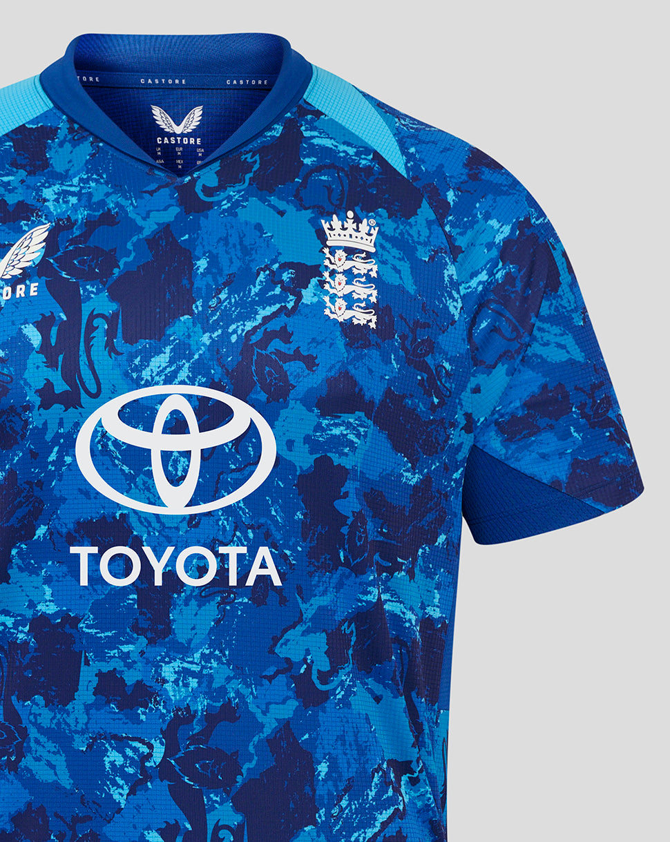 England Cricket Odi Men's Pro Short Sleeve Shirt 25/26 - True Blue/Swim Cap