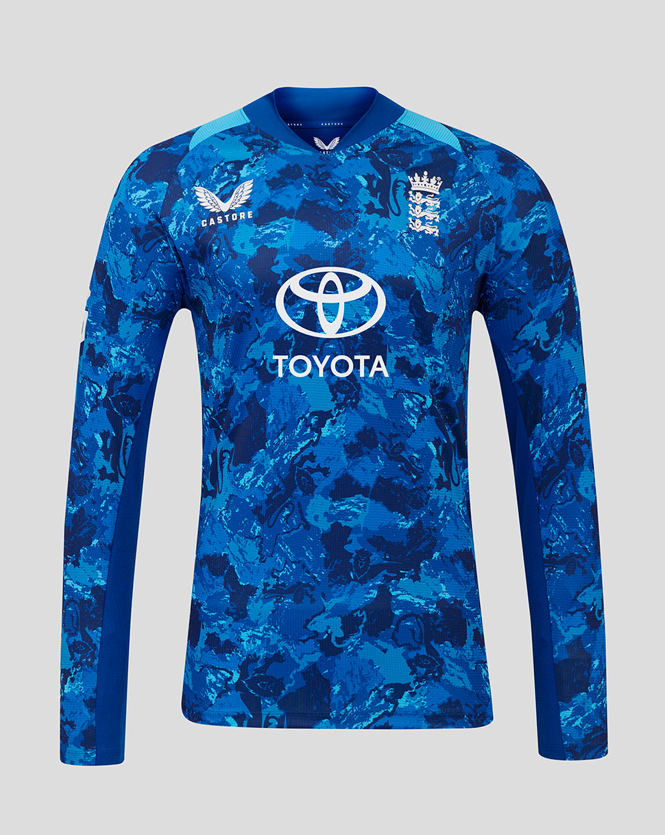 England Cricket Odi Men's Pro Long Sleeve Shirt 25/26 - True Blue/Swim Cap
