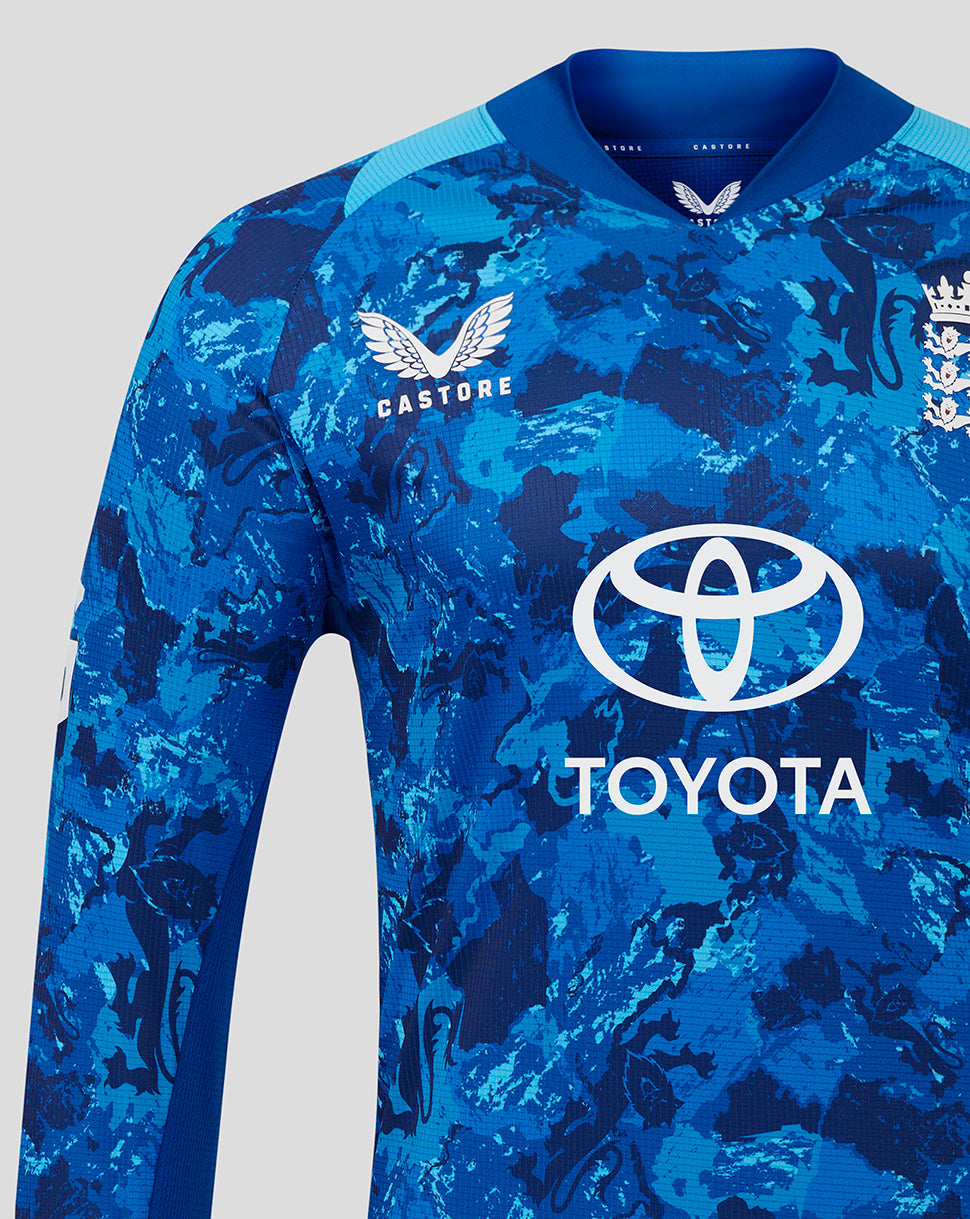 England Cricket Odi Men's Pro Long Sleeve Shirt 25/26 - True Blue/Swim Cap