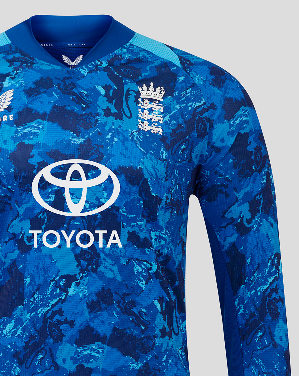 England Cricket Odi Men's Pro Long Sleeve Shirt 25/26 - True Blue/Swim Cap