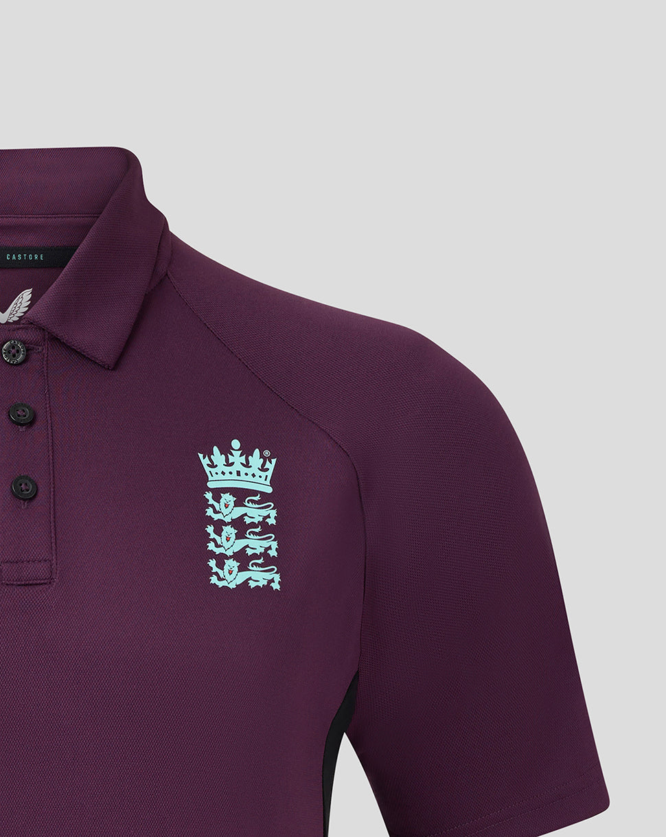 England Cricket Men's 25/26 Presentation Polo - Blackberry Wine/Caviar
