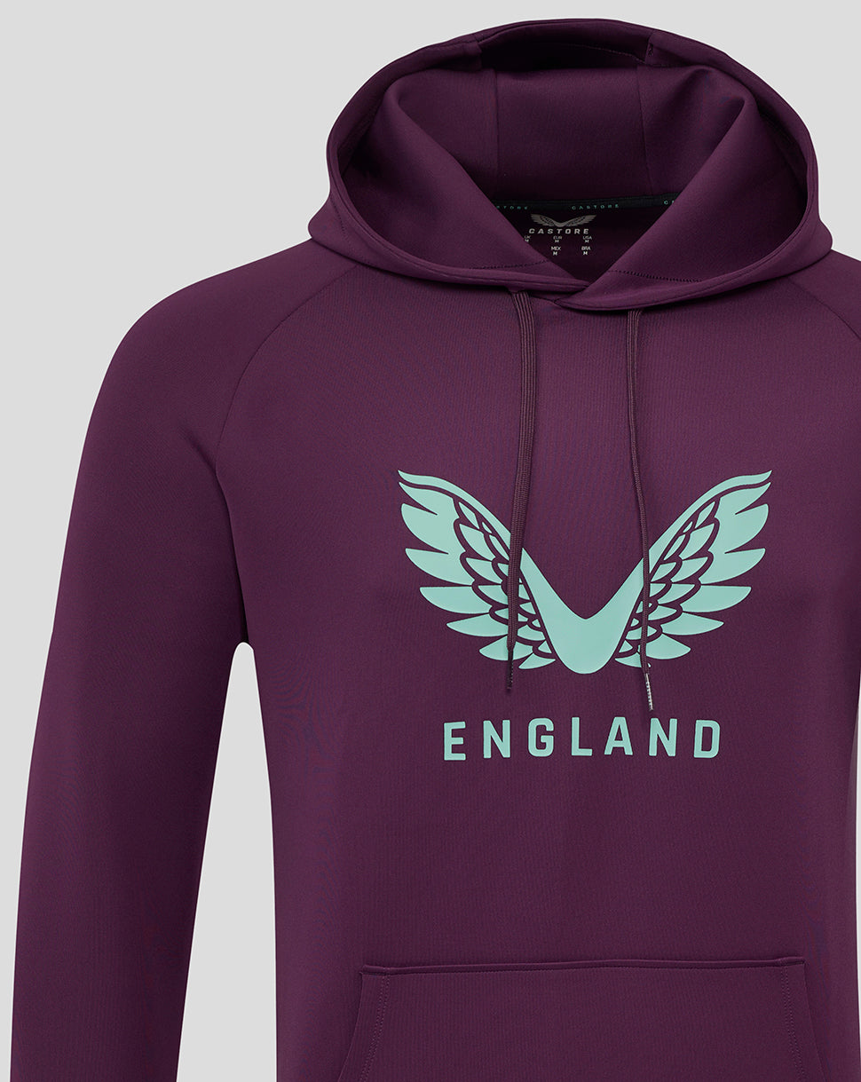 Men's England Cricket Men's 25/26 Lock Up Logo Hoodie - Blackberry Wine/Aqua Splash