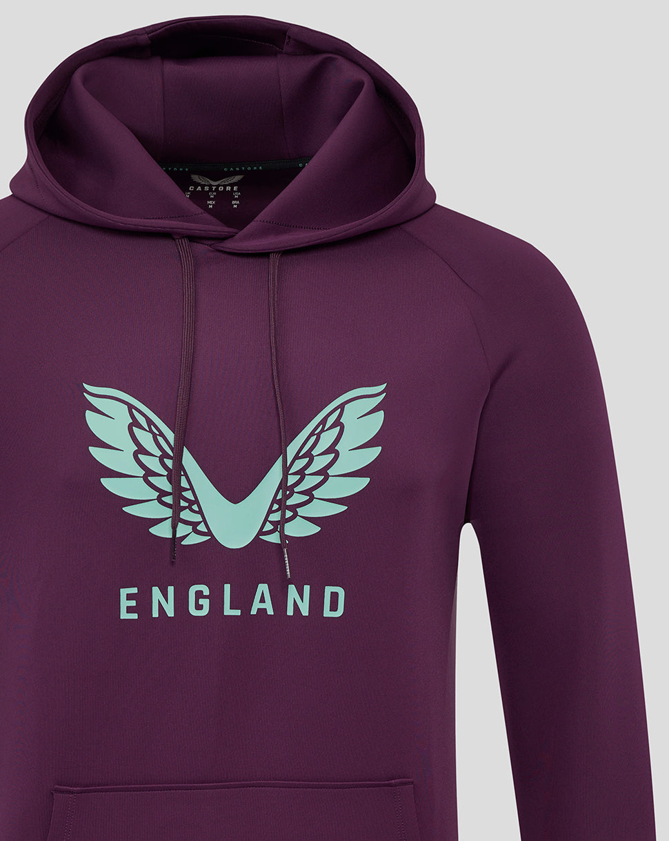 Men's England Cricket Men's 25/26 Lock Up Logo Hoodie - Blackberry Wine/Aqua Splash