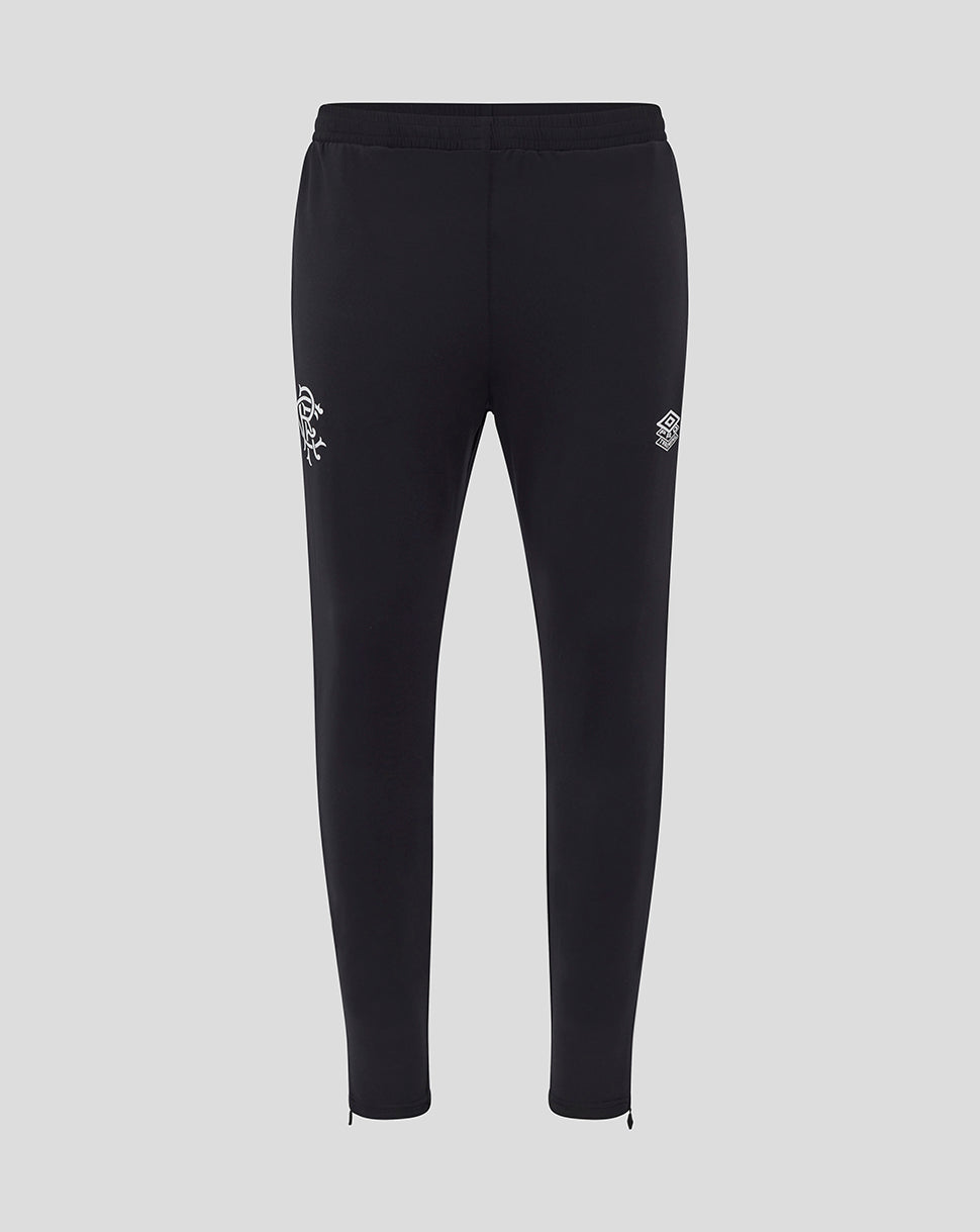 Full-length black Rangers Coaches Training Knit Pants with elastic waistband and club crest on the thigh.