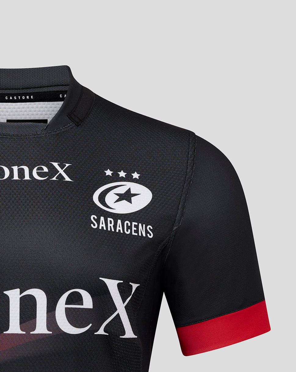 Saracens Mens 25/26 Pro Home Shirt - Caviar/Racing Red