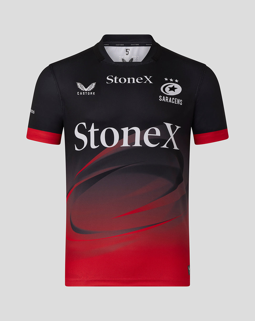 Saracens Mens 25/26 Replica Home Shirt - Caviar/Racing Red