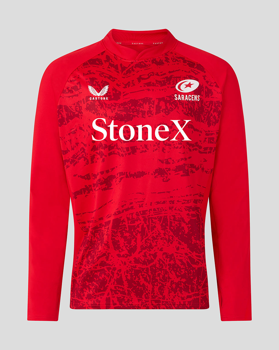 Saracens Men's 25/26 Matchday Midlayer Drill Top - Racing Red