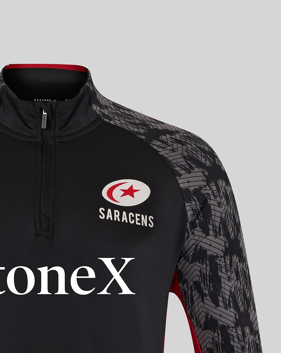 Saracens Men's 25/26 Training 1/4 Zip - Caviar - Black/Red