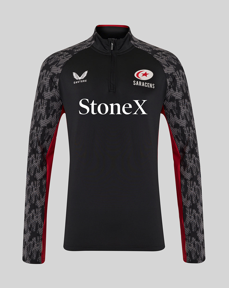 Saracens Men's 25/26 Training 1/4 Zip - Caviar - Black/Red