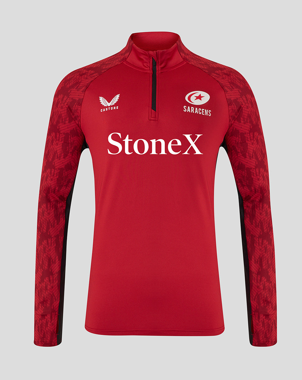 Saracens Men's 25/26 Training 1/4 Zip - Rhythmic Red - Red/Black