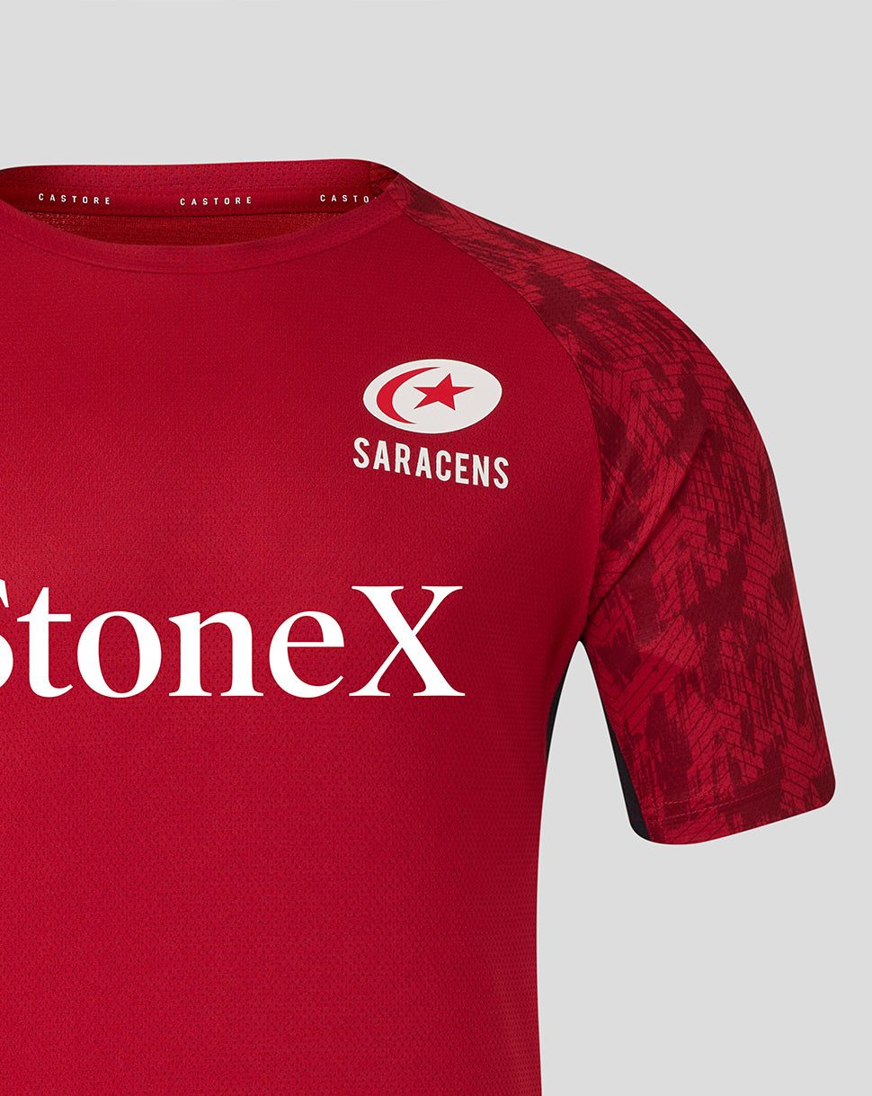 Saracens Men's 25/26 Training Short Sleeve Tee - Rhythmic Red - Red/Black