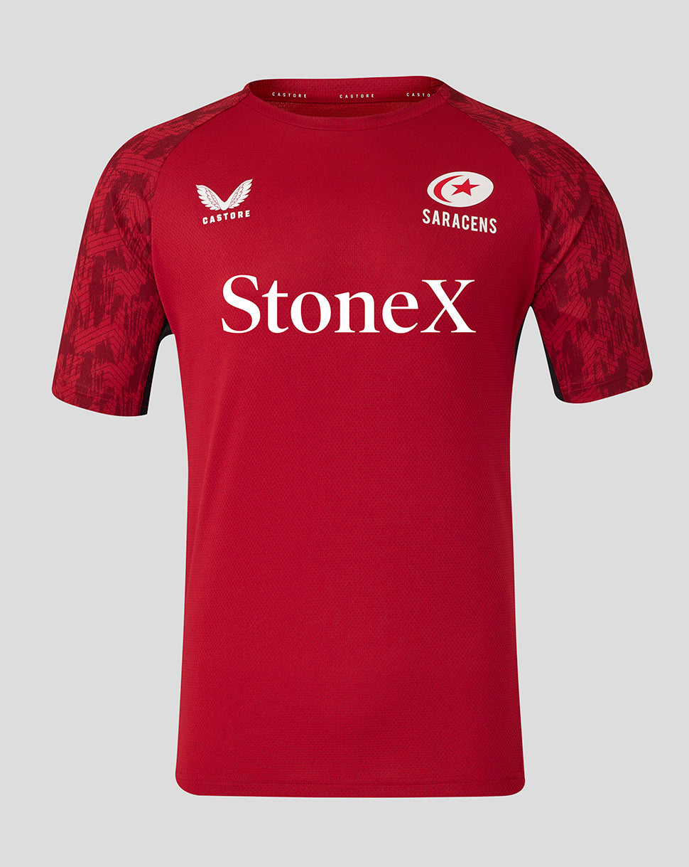 Saracens Men's 25/26 Training Short Sleeve Tee - Rhythmic Red - Red/Black