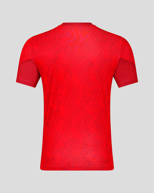 Red FC Twente matchday T shirt viewed from the back with a subtle textured pattern