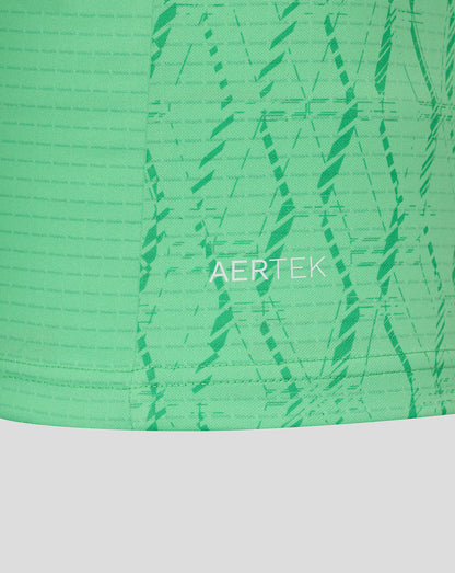 Close up of light green FC Twente goalkeeper jersey fabric featuring AERTEK texture.