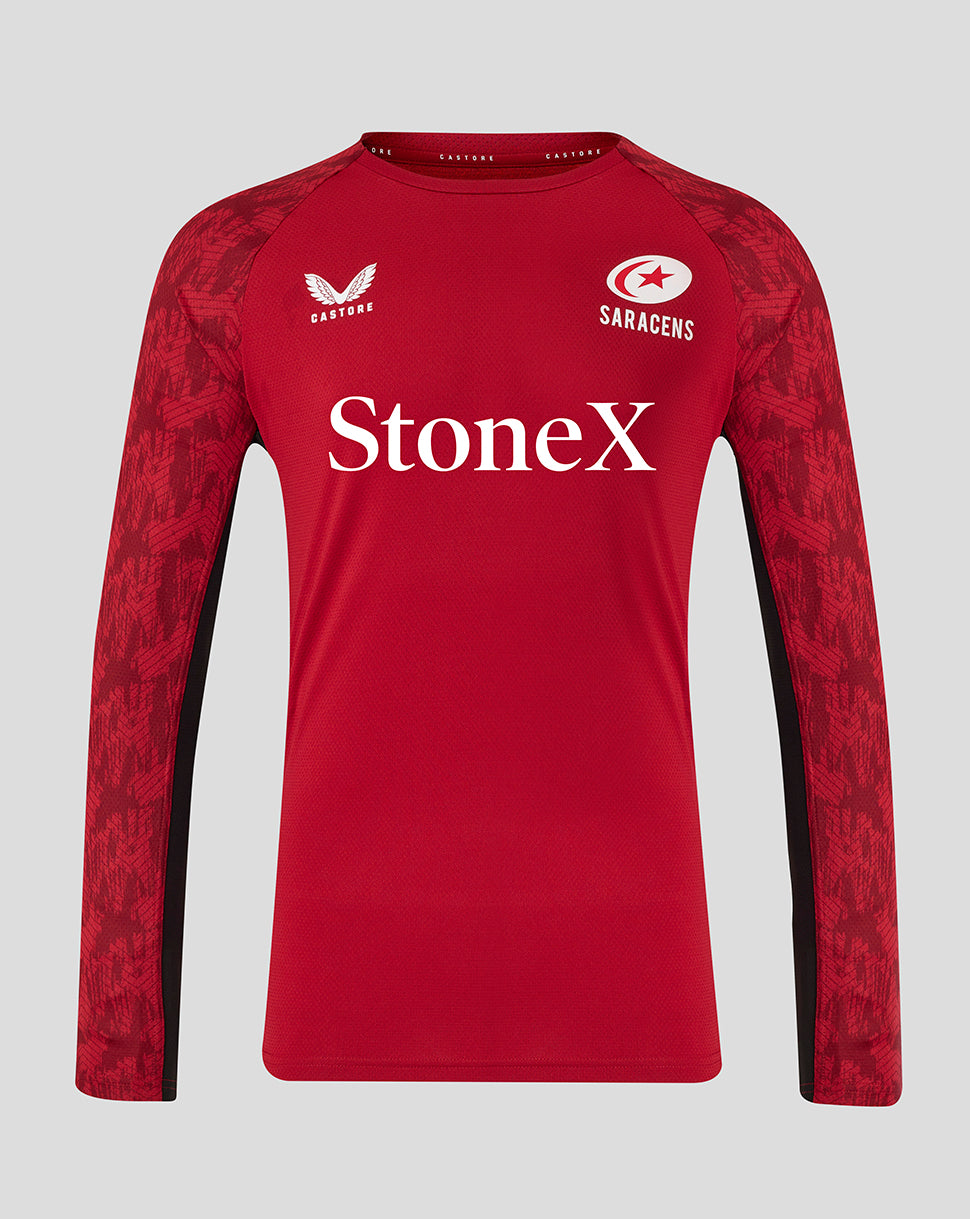 Saracens Men's 25/26 Training Long Sleeve Tee - Rhythmic Red - Rhythmic Red/Caviar